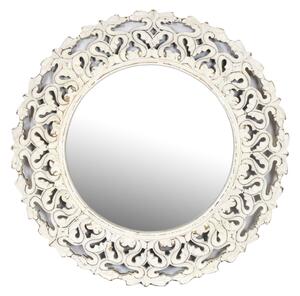 Kulaté zrcadlo v rámu z mangového dřeva, bílá patina, 75x3x75cm