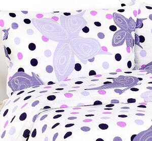 Goldea krepové ložní povlečení - fialoví motýli s puntíky 140 x 200 a 70 x 90 cm