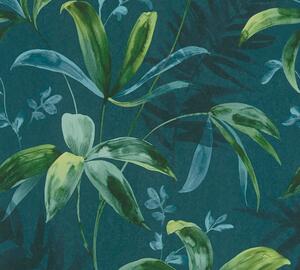 A.S. Création | Vliesová tapeta na zeď AP Jungle Chic 37704-4 | 0,53 x 10,05 m | zelená, modrá