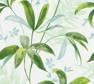 Vliesová tapeta na zeď Ap Jungle Chic 37704-1 | 0,53 x 10,05 m | bílá, zelená | A.S. Création