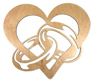 Dřevěná nástěnná dekorace Snubní prsteny se srdcem