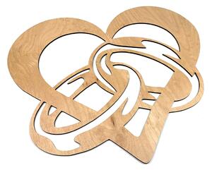 Dřevěná nástěnná dekorace Snubní prsteny se srdcem