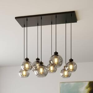 TK Lighting Závěsné světlo Cubus, délka 95 cm, 8 žárovek, kouřově šedé, sklo, stmívatelný, Černá, Obývací pokoj / jídelna, Sklo, Moderní