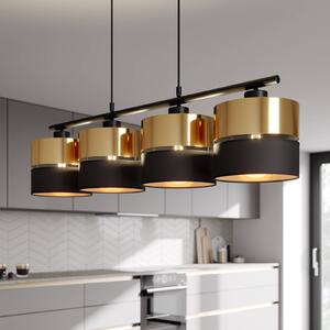 TK Lighting Závěsné světlo Hilton, černé/zlaté, čtyřramenné, stmívatelný, Černá, Obývací pokoj / jídelna, kov, Moderní