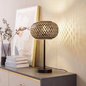 Stolní lampa Lindby Nerys, černá, bambus, Ø 28 cm