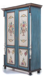 Modrá dáma v plném květu - malovaná dvoudveřová skříň