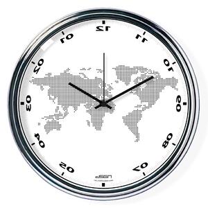 Bílé svisle zrcadlené hodiny s mapou (32 cm)