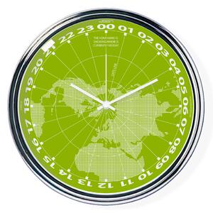 Zelené hodiny s chodem 24h ukazující na mapě, kde je právě poledne (32 cm) | atelierDSGN