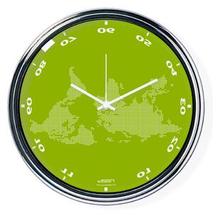 Zelené vodorovně zrcadlené hodiny s mapou (32 cm)