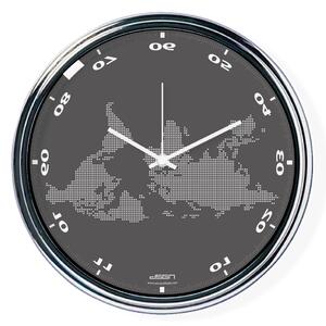 Tmavě šedé vodorovně zrcadlené hodiny s mapou (32 cm)