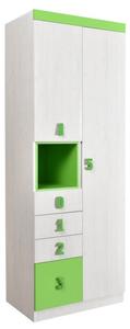 Dětská skříň NUMERO O2V4F - dub bílý/zelená