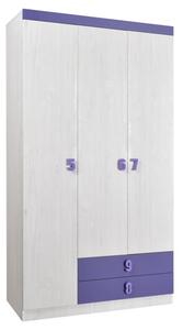 Dětská skříň NUMERO O3V2F - dub bílý/fialová