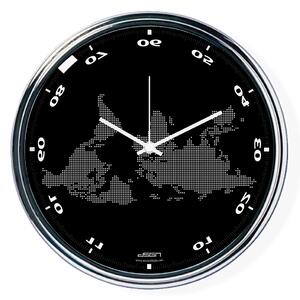 Černé vodorovně zrcadlené hodiny s mapou (32 cm)