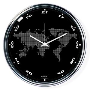 Černé svisle zrcadlené hodiny s mapou (32 cm)