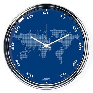 Modré svisle zrcadlené hodiny s mapou (32 cm)