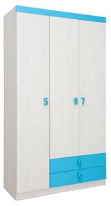 Dětská skříň NUMERO O3V2F - dub bílý/modrá