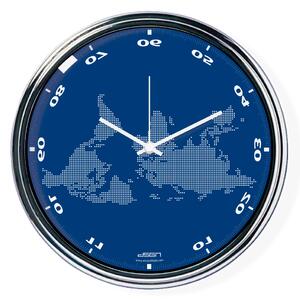 Modré vodorovně zrcadlené hodiny s mapou (32 cm)