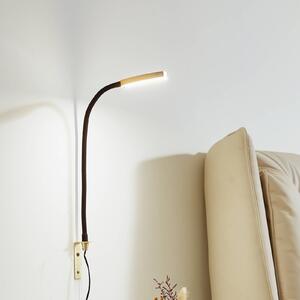 Lindby LED lampa na čtení Flexola, zlatá, kulatá, kov, zástrčka