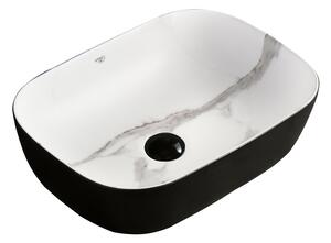 BPS-koupelny Keramické umyvadlo na desku HYD-NO-MTB-MAR1-605 60,5x42,5 cm, dekor mramoru/černá matná