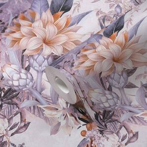 A.S. Création | Vliesová tapeta na zeď Dream Flowery 38177-2 | 0,53 x 10,05 m | bílá, fialová, béžová