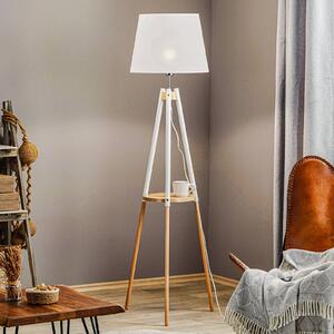 Stojací lampa Vaio dřevěný trojnožkový stojan, bílé stínidlo na lampu