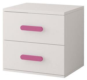Noční stolek Smyk - Bílá / Barevné úchytky Barva: Růžová