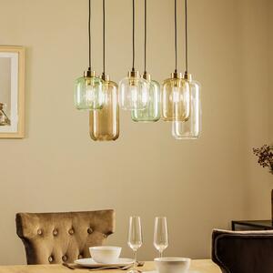 TK Lighting Závěsné světlo Marco Green, 6-ramenné čiré/zelené/hnědé, stmívatelný, Čirá / transparetní, Obývací pokoj / jídelna, Sklo, Moderní