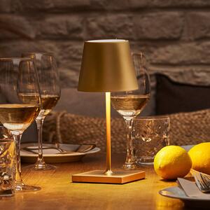 Sigor Nuindie mini LED dobíjecí stolní lampa, USB-C, zlatá, IP54, stmívatelná, stmívatelný, Mosaz / zlato, Obývací pokoj / jídelna, Hliník, Moderní