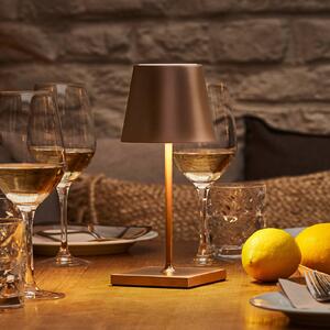 Sigor LED dobíjecí stolní lampa Nuindie mini, USB-C, bronzová, IP54, stm., stmívatelný, Bronz / starožitná mosaz, Obývací pokoj / jídelna, Hliník, Moderní