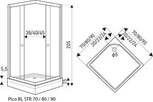 Novoterm Čtvercový sprchový kout NV-Pico STR 90x90 černá/transparent + vanička