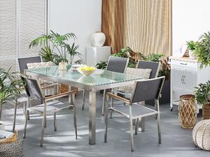 Sada zahradního nábytku stůl s bílou skleněnou deskou 180 x 90 cm 6 šedých židlí GROSSETO