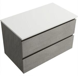 Koupelnová skříňka Carole - betonově šedá + deska pod umyvadlo z lit. mramoru Elanys - 12 mm - bílá matná - 100x49,2x46 cm