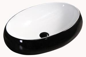 BPS-koupelny Keramické umyvadlo na desku HYD-CI-BL-600 60x40,5 cm, bílá/černá