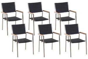 Zahradní židle s ratanovým sedákem černé 6 kusů GROSSETO