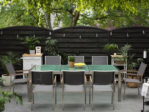Sada zahradního nábytku stůl se skleněnou deskou 220 x 100 cm 8 šedých židlí GROSSETO