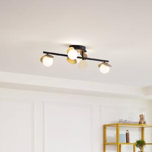 Lucande LED stropní svítidlo Pallo, 4 světla, černá/zlatá, sklo, stmívatelný, Černá, Obývací pokoj / jídelna, kov, Moderní