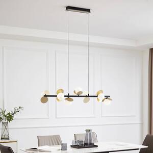 Lucande LED závěsné svítidlo Pallo, 7 světel, černá/zlatá, sklo, stmívatelný, Černá, Obývací pokoj / jídelna, kov, Moderní