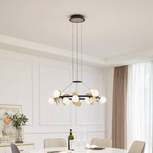 Lucande LED závěsné svítidlo Pallo, 12 světel, černá/zlatá, sklo, stmívatelný, Černá, Obývací pokoj / jídelna, kov, Moderní