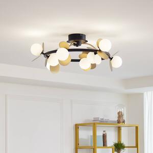 Lucande Stropní svítidlo LED Pallo, 9 světel, černá/zlatá, sklo, stmívatelný, Černá, Obývací pokoj / jídelna, kov, Moderní