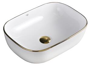 BPS-koupelny Keramické umyvadlo na desku HYD-MO-BL-WH-455 45,5x32,5 cm, bílé/zlaté