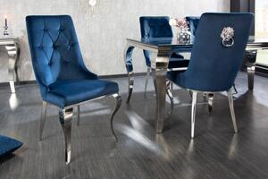 Královsky modrá sametová židle se lvem Modern Barock