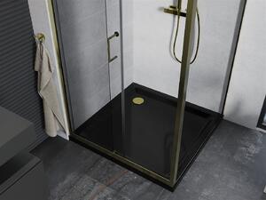 Mexen Apia sprchový kout s posuvnými dveřmi 100 (dveře) x 100 (stěna) cm, 5mm čiré sklo, zlatý profil + černá sprchová vanička SLIM, 840-100-100-50-00-4070G