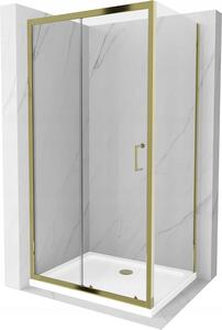 Mexen Apia sprchový kout s posuvnými dveřmi 120 (dveře) x 80 (stěna) cm, 5mm čiré sklo, zlatý profil + bílá sprchová vanička SLIM, 840-120-080-50-00-4010G