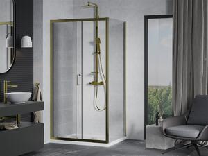 Mexen Apia sprchový kout s posuvnými dveřmi 100 (dveře) x 80 (stěna) cm, 5mm čiré sklo, zlatý profil + bílá sprchová vanička SLIM, 840-100-080-50-00-4010G