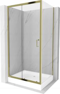 Mexen Apia sprchový kout s posuvnými dveřmi 120 (dveře) x 80 (stěna) cm, 5mm čiré sklo, zlatý profil + bílá sprchová vanička RIO, 840-120-080-50-00-4510