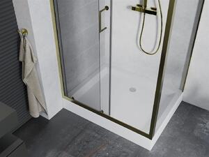 Mexen Apia sprchový kout s posuvnými dveřmi 100 (dveře) x 80 (stěna) cm, 5mm čiré sklo, zlatý profil + bílá sprchová vanička RIO, 840-100-080-50-00-4510