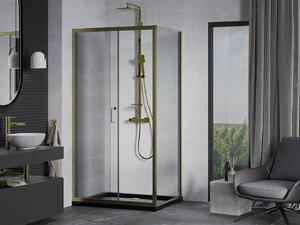 Mexen Apia sprchový kout s posuvnými dveřmi 110 (dveře) x 70 (stěna) cm, 5mm čiré sklo, zlatý profil + černá sprchová vanička SLIM, 840-110-070-50-00-4070G