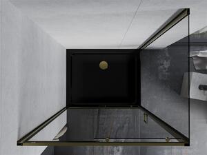 Mexen Apia sprchový kout s posuvnými dveřmi 100 (dveře) x 90 (stěna) cm, 5mm čiré sklo, zlatý profil + černá sprchová vanička SLIM, 840-100-090-50-00-4070G