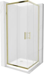 Mexen Rio, čtvercový sprchový kout s posuvnými dveřmi 90 (dveře) x 90 (dveře) x 190 cm, 5mm sklo námraza, zlatý profil + bílá sprchová vanička SLIM, 860-090-090-50-30-4010G