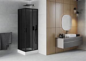 Mexen Rio, čtvercový sprchový kout s posuvnými dveřmi 70 (dveře) x 70 (dveře) x 190 cm, 5mm šedé sklo, černý profil + bílá sprchová vanička RIO, 860-070-070-70-40-4510